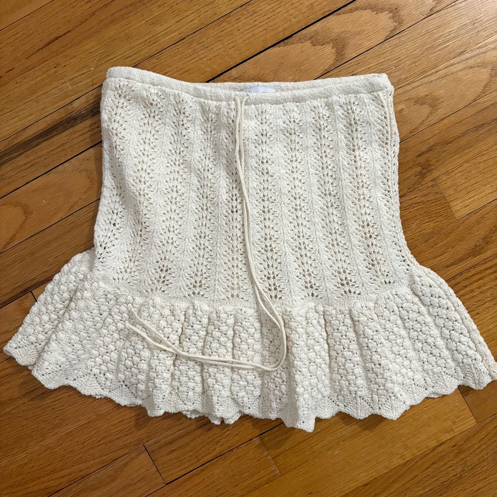 Zara Pointelle Mini Skirt 4331/079 in Ecru Small - Picture 2 of 3